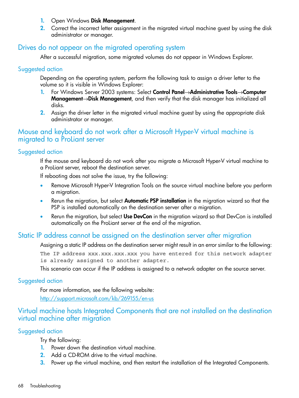 Suggested action | HP Insight Control Software for Linux User Manual | Page 68 / 87