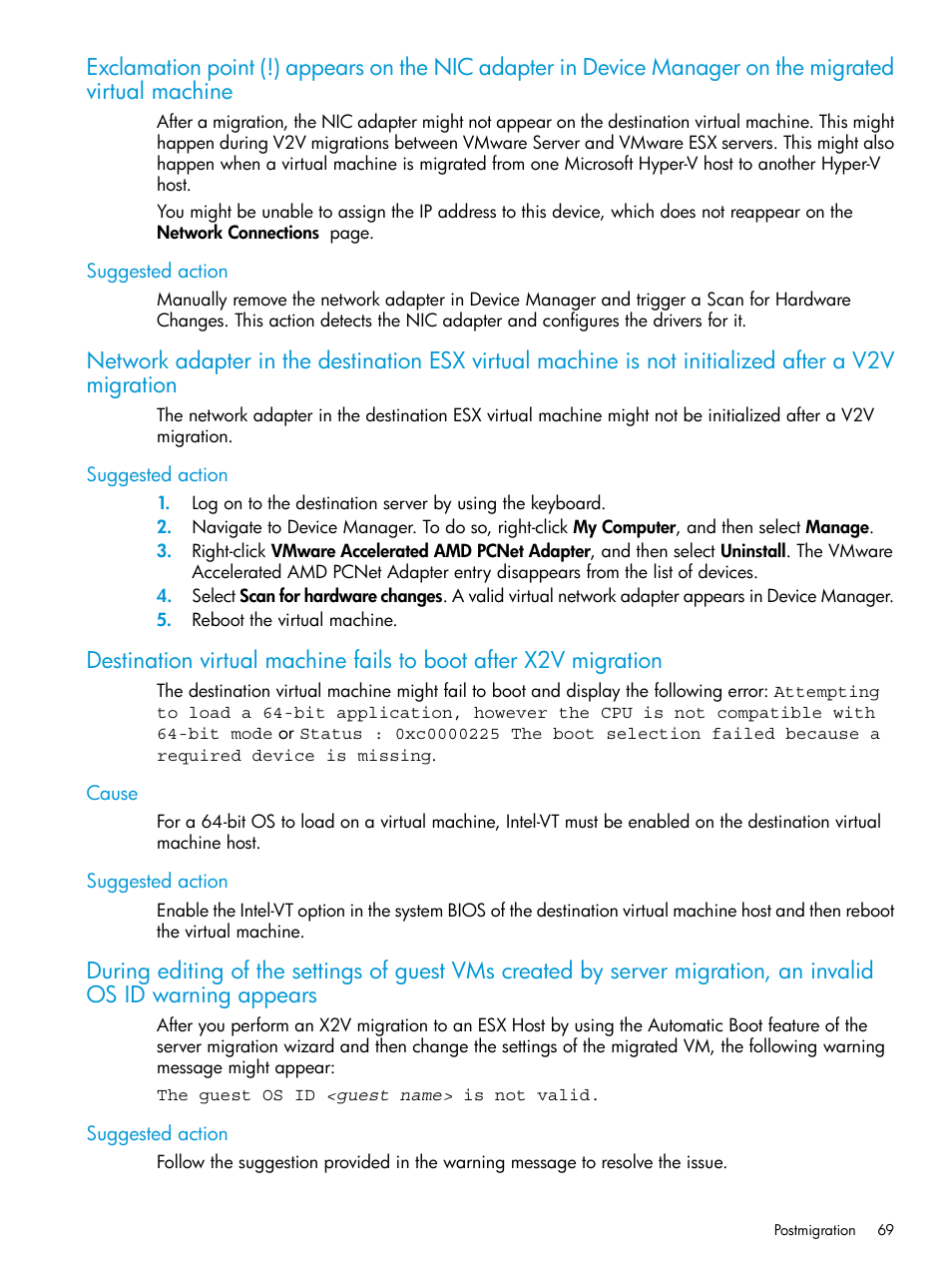 Suggested action, Cause, Cause suggested action | HP Insight Control Software for Linux User Manual | Page 69 / 87