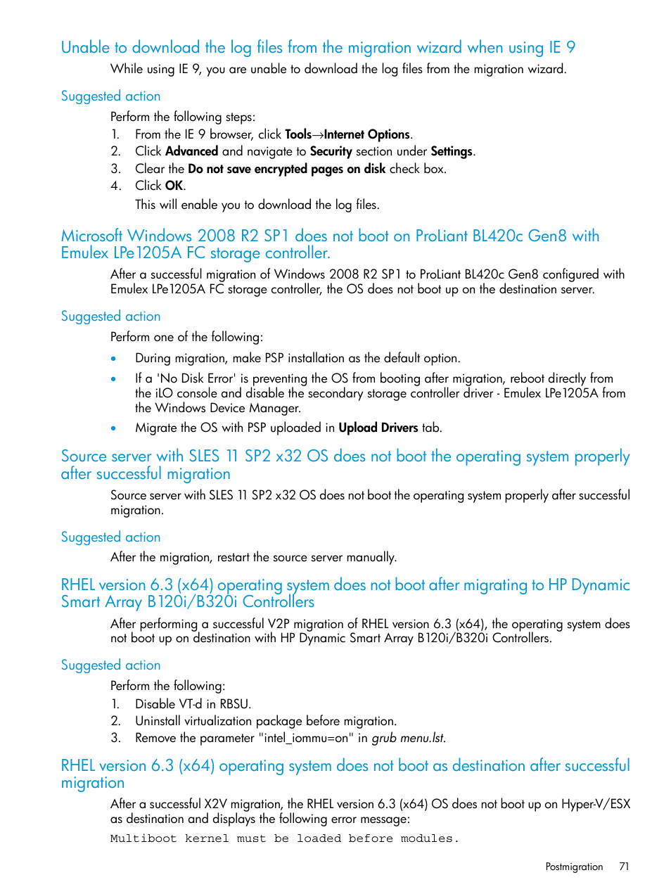 Suggested action | HP Insight Control Software for Linux User Manual | Page 71 / 87