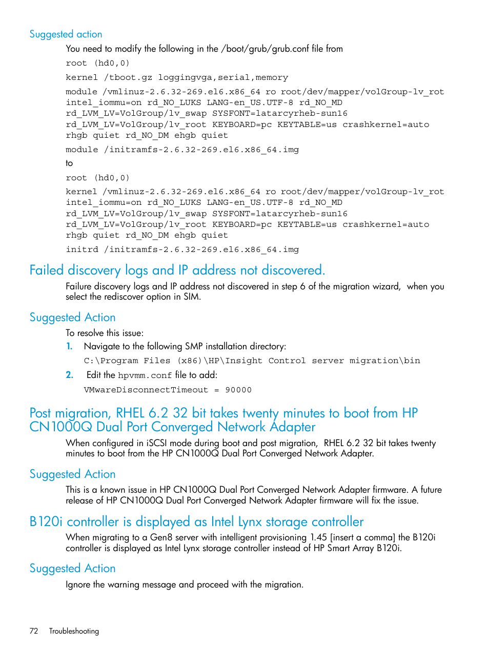 Suggested action | HP Insight Control Software for Linux User Manual | Page 72 / 87