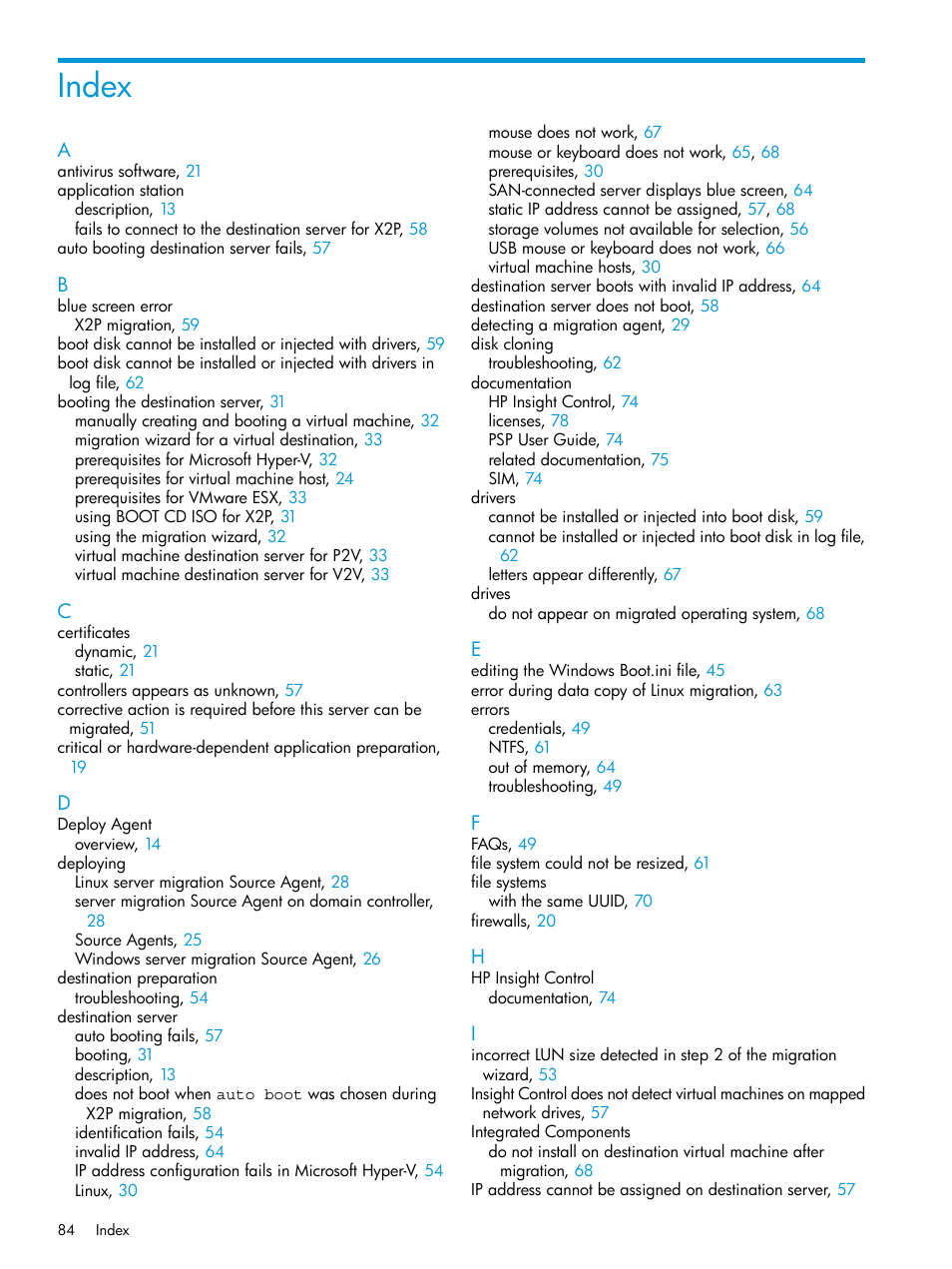 Index | HP Insight Control Software for Linux User Manual | Page 84 / 87