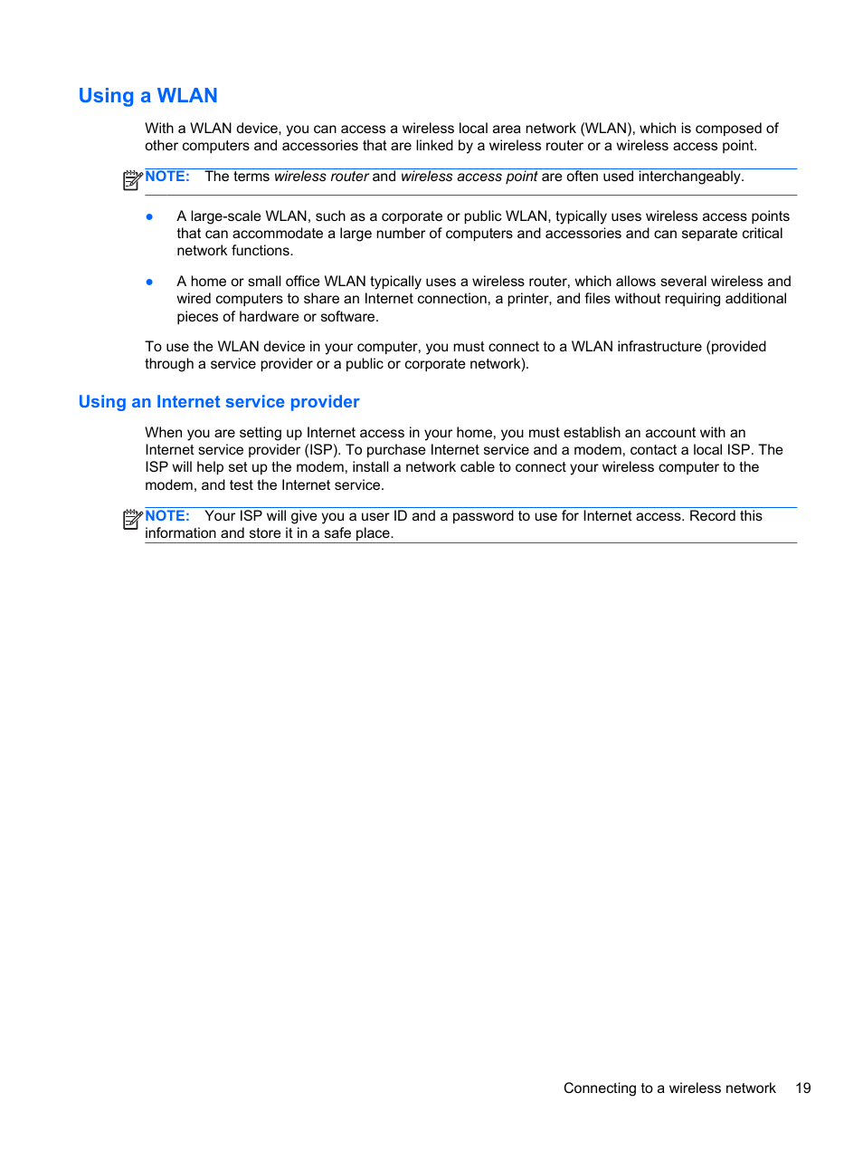 Using a wlan, Using an internet service provider | HP Pavilion dv7-7133nr Entertainment Notebook PC User Manual | Page 29 / 103