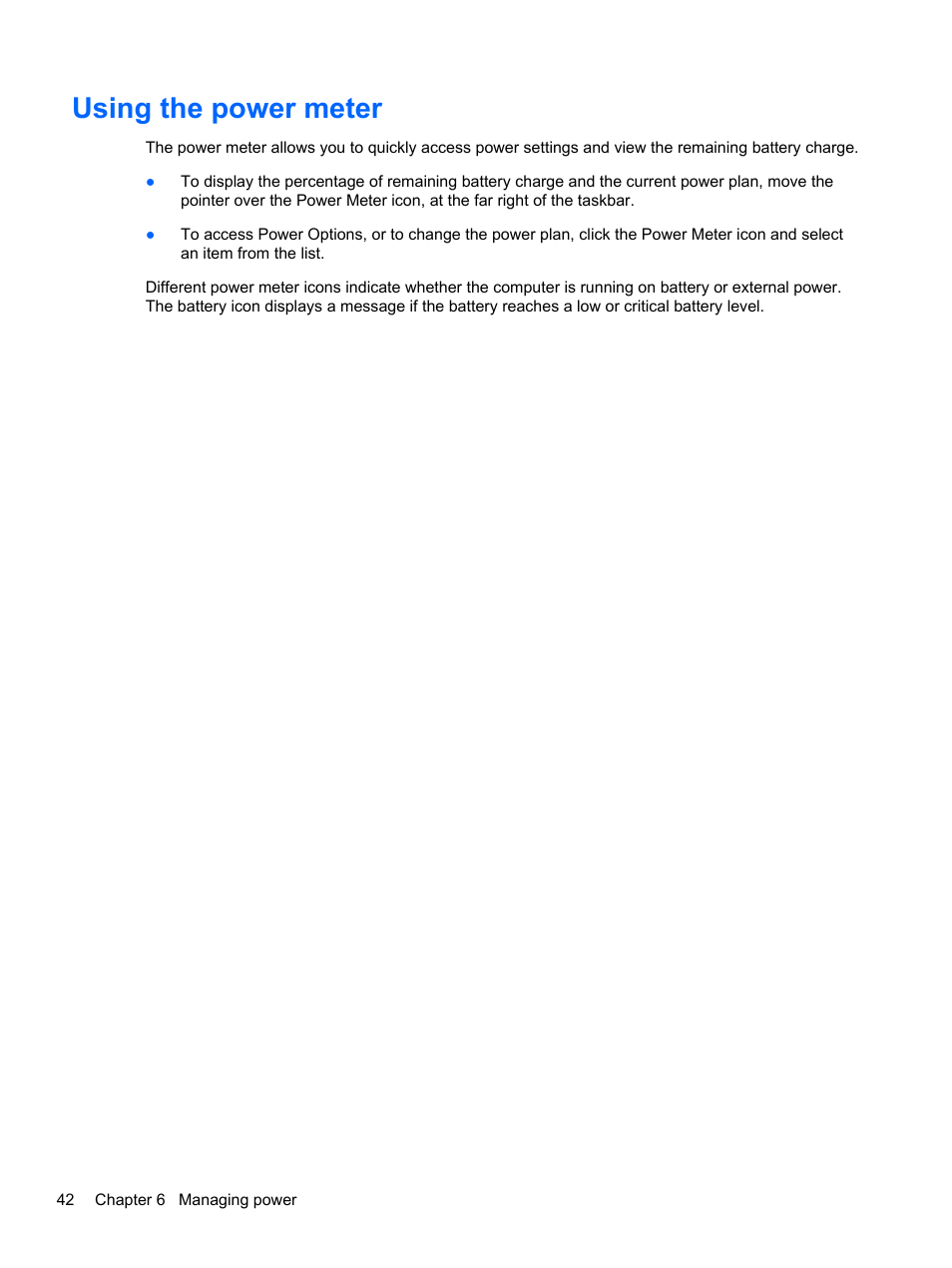 Using the power meter | HP Pavilion dv7-7133nr Entertainment Notebook PC User Manual | Page 52 / 103