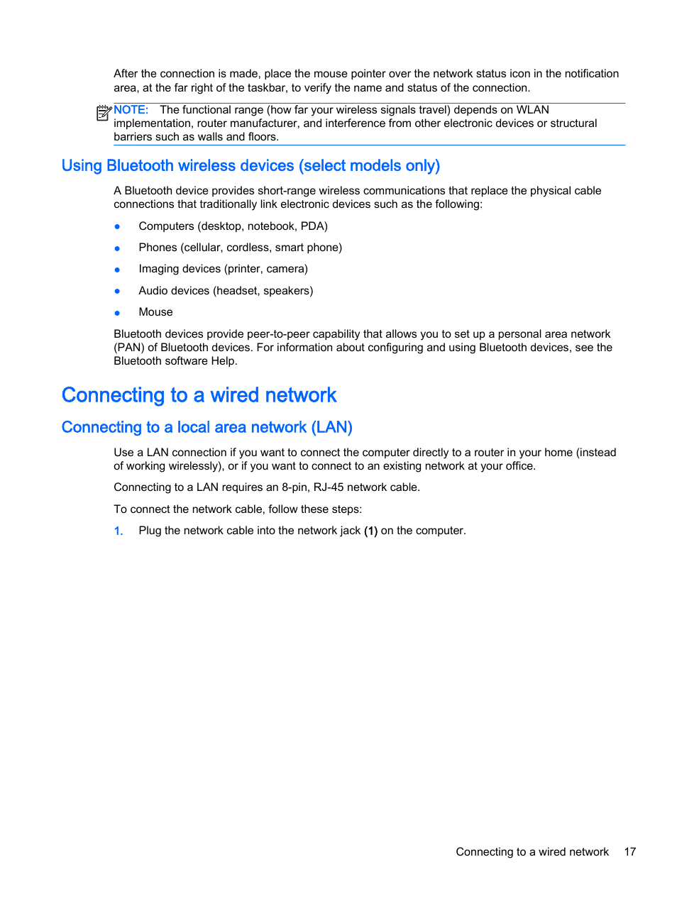 Connecting to a wired network, Connecting to a local area network (lan) | HP 15-r081nr Notebook PC User Manual | Page 27 / 77