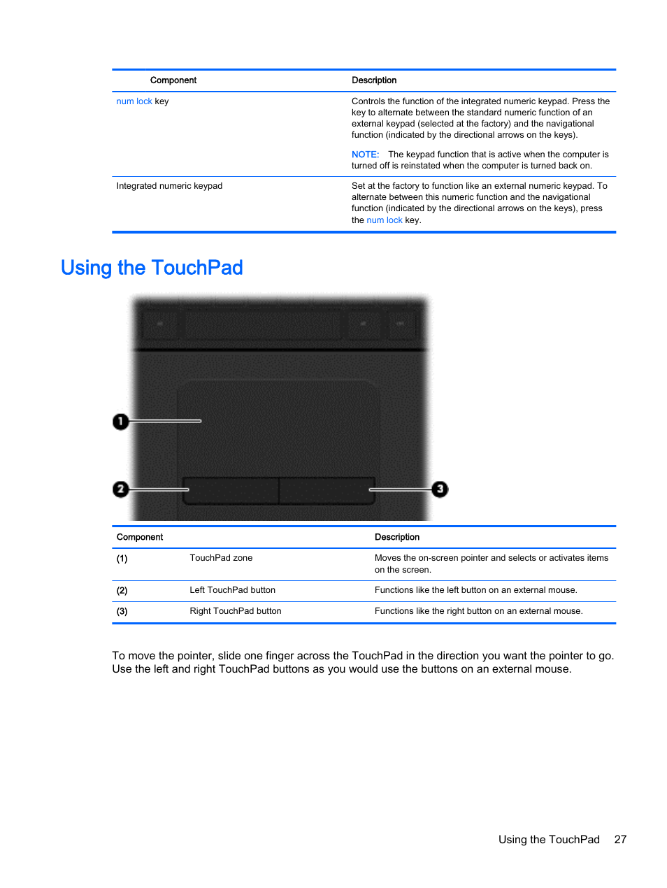 Using the touchpad | HP 15-r081nr Notebook PC User Manual | Page 37 / 77