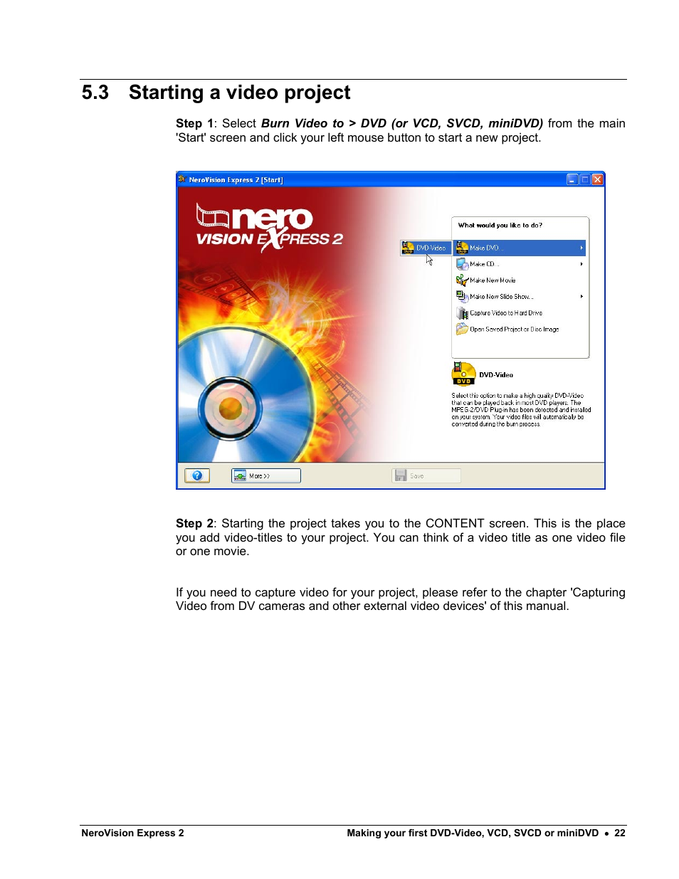 Starting a video project, 3 starting a video project | HP CD52 External CD-Writer Series User Manual | Page 22 / 89