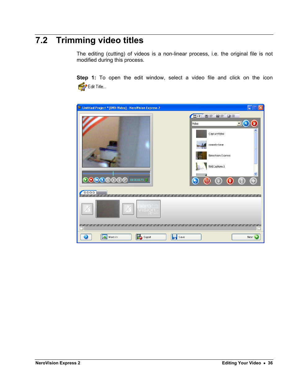 Trimming video titles, 2 trimming video titles | HP CD52 External CD-Writer Series User Manual | Page 36 / 89