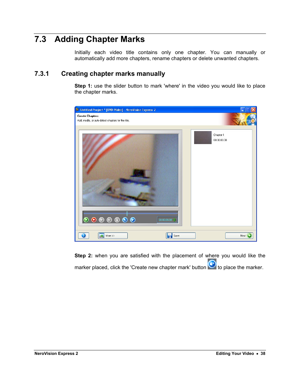 Adding chapter marks, Creating chapter marks manually, 3 adding chapter marks | 1 creating chapter marks manually | HP CD52 External CD-Writer Series User Manual | Page 38 / 89