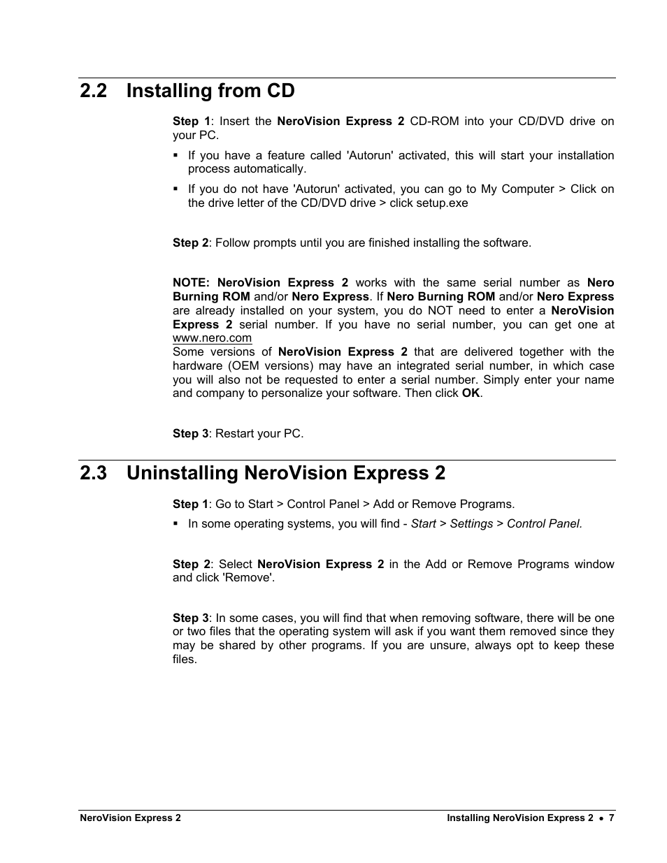 Installing from cd, Uninstalling nerovision express 2, 2 installing from cd | 3 uninstalling nerovision express 2 | HP CD52 External CD-Writer Series User Manual | Page 7 / 89