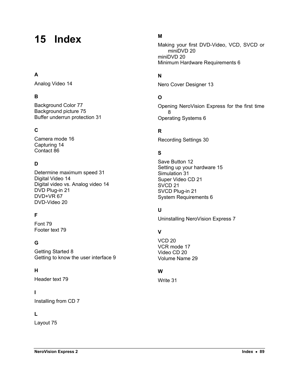 Index, 15 index | HP CD52 External CD-Writer Series User Manual | Page 89 / 89