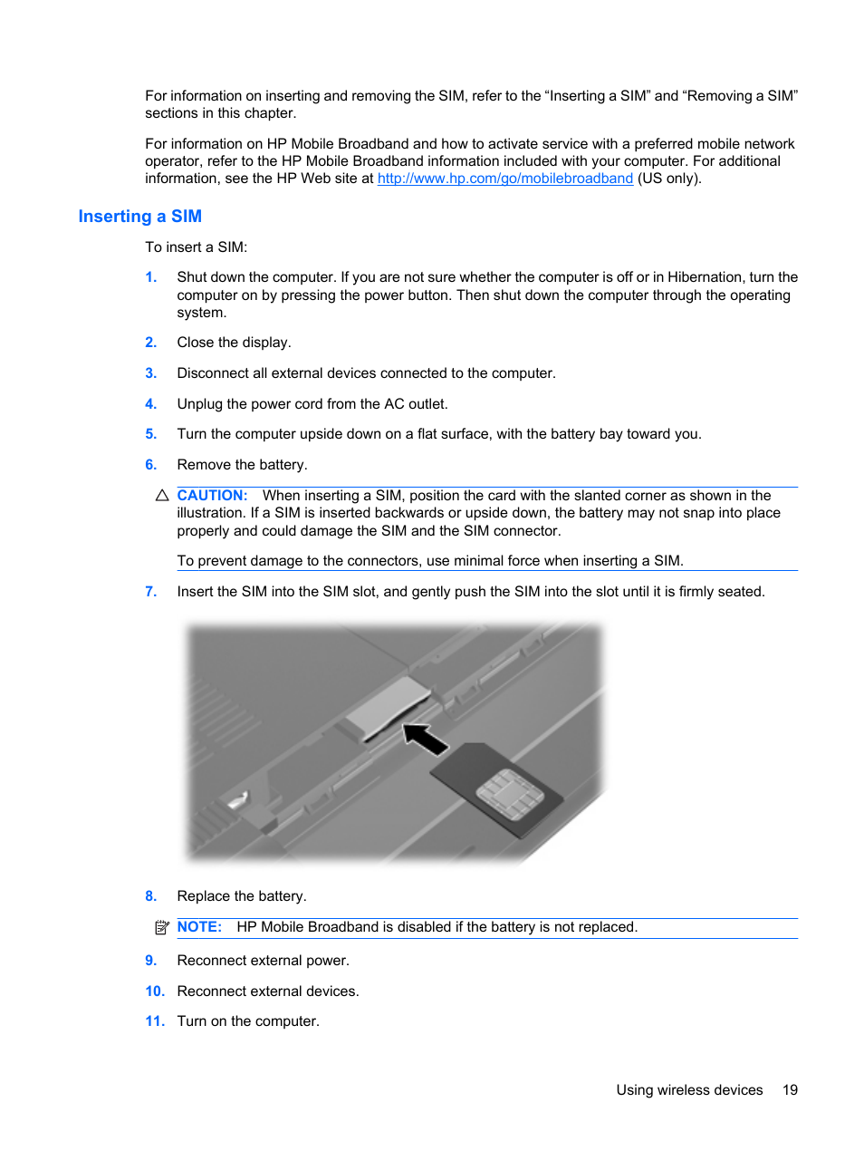 Inserting a sim | HP Compaq Mini 311c-1140EI PC User Manual | Page 27 / 89