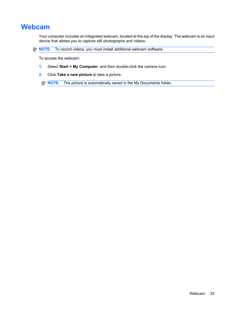Webcam | HP Compaq Mini 311c-1140EI PC User Manual | Page 41 / 89