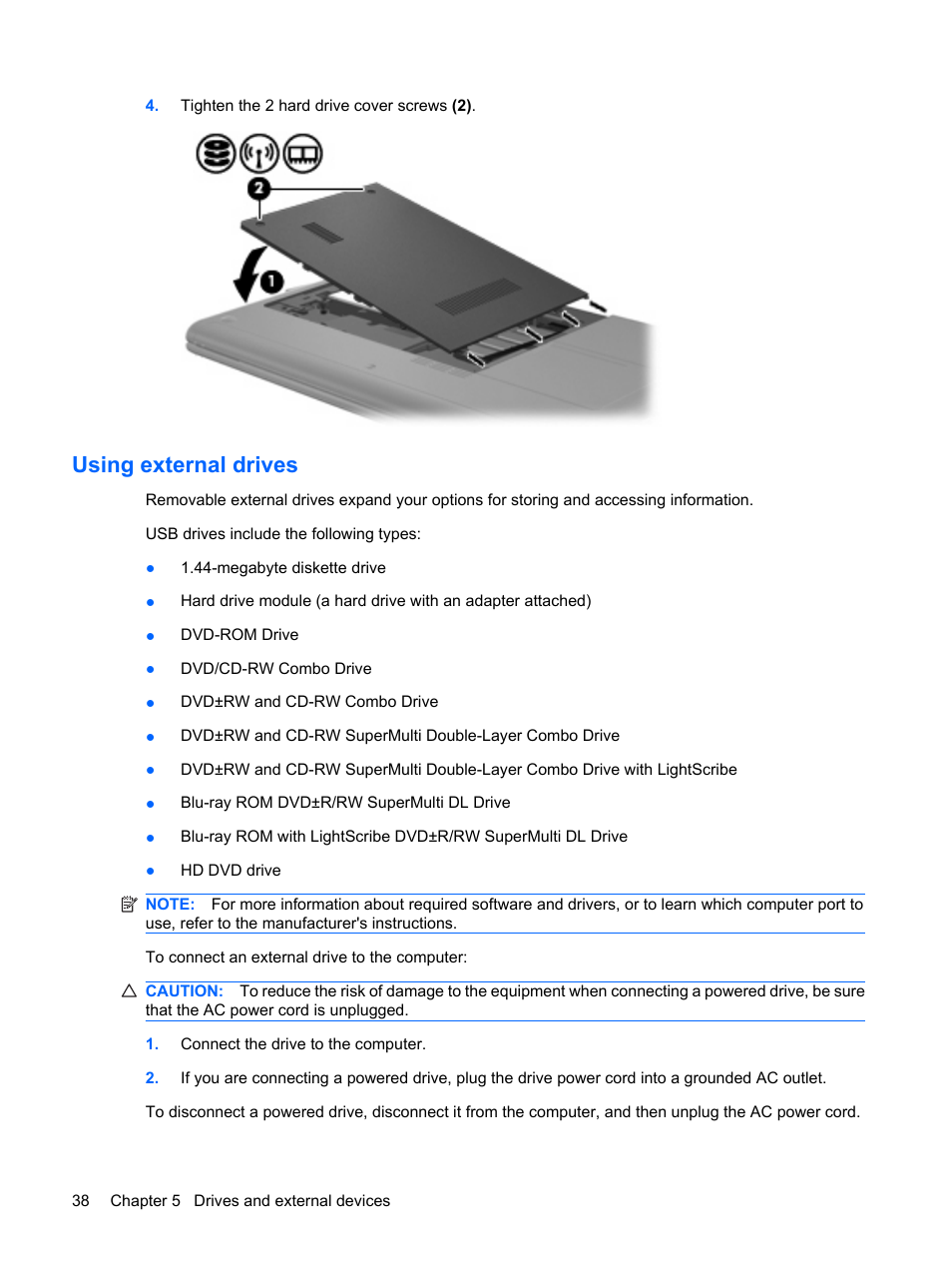 Using external drives | HP Compaq Mini 311c-1140EI PC User Manual | Page 46 / 89