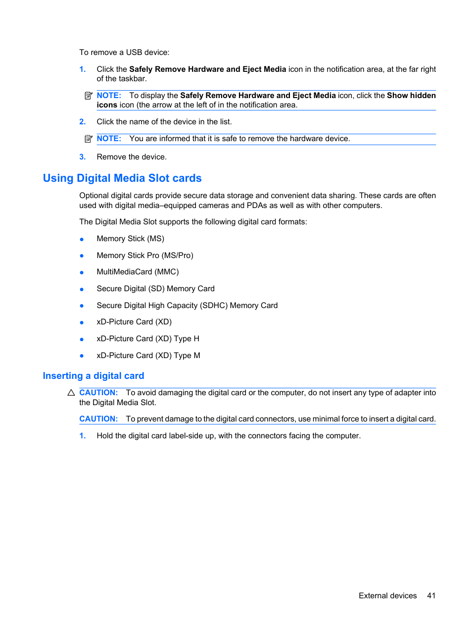 Using digital media slot cards, Inserting a digital card | HP Compaq Mini 311c-1140EI PC User Manual | Page 49 / 89