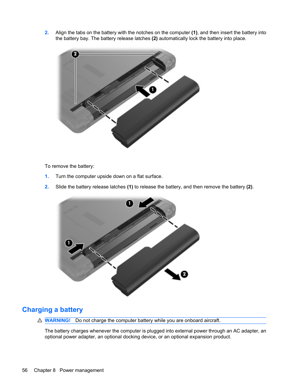 Charging a battery | HP Compaq Mini 311c-1140EI PC User Manual | Page 64 / 89