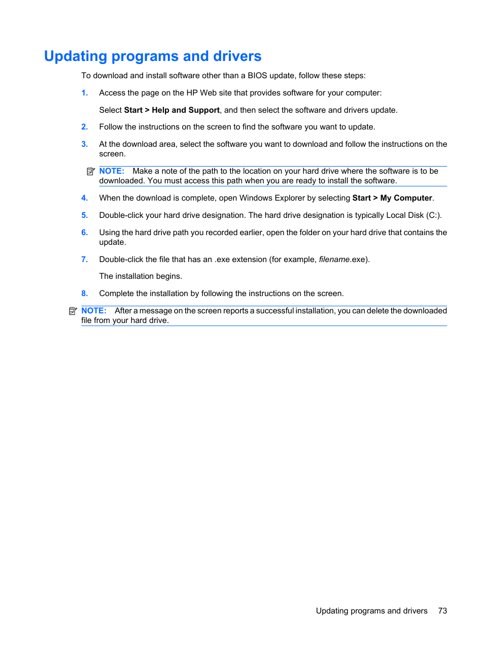 Updating programs and drivers | HP Compaq Mini 311c-1140EI PC User Manual | Page 81 / 89