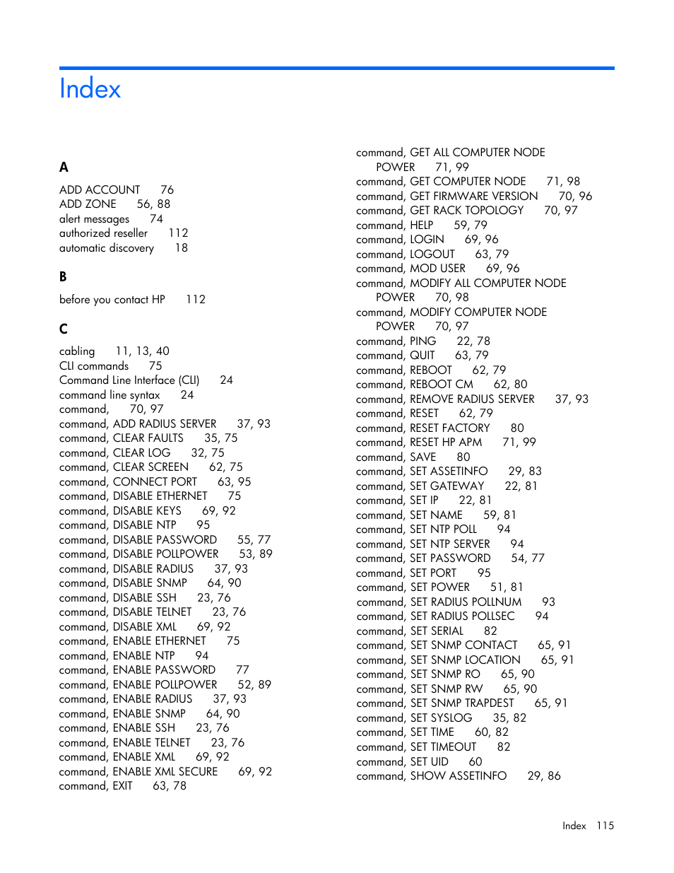 Index | HP ProLiant SL2500 Scalable System User Manual | Page 115 / 117