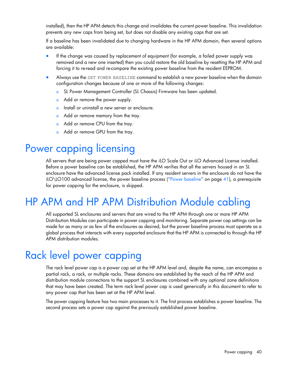Power capping licensing, Hp apm and hp apm distribution module cabling, Rack level power capping | HP ProLiant SL2500 Scalable System User Manual | Page 40 / 117