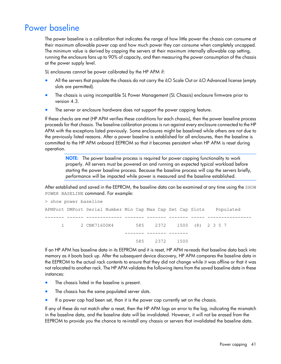 Power baseline | HP ProLiant SL2500 Scalable System User Manual | Page 41 / 117