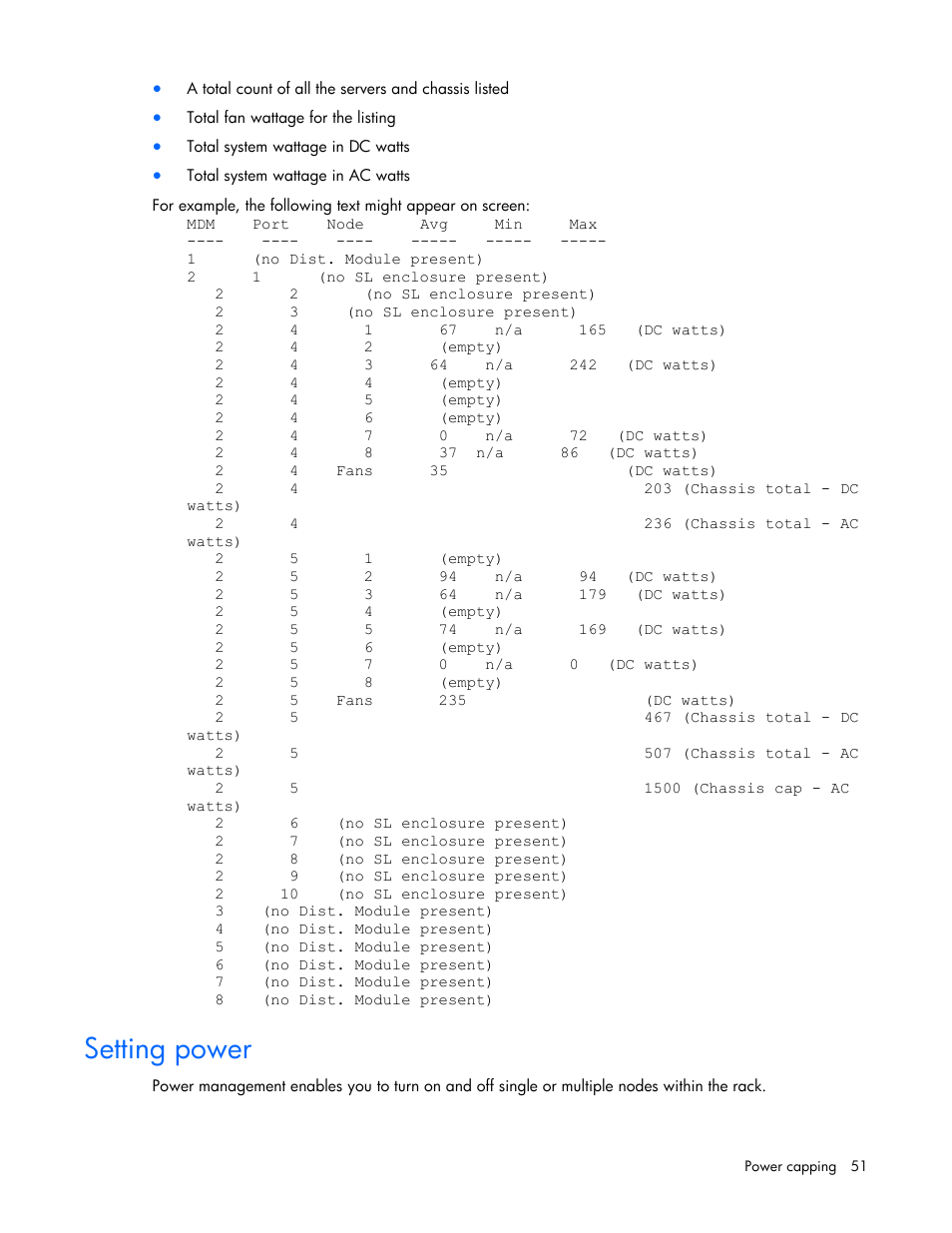 Setting power | HP ProLiant SL2500 Scalable System User Manual | Page 51 / 117