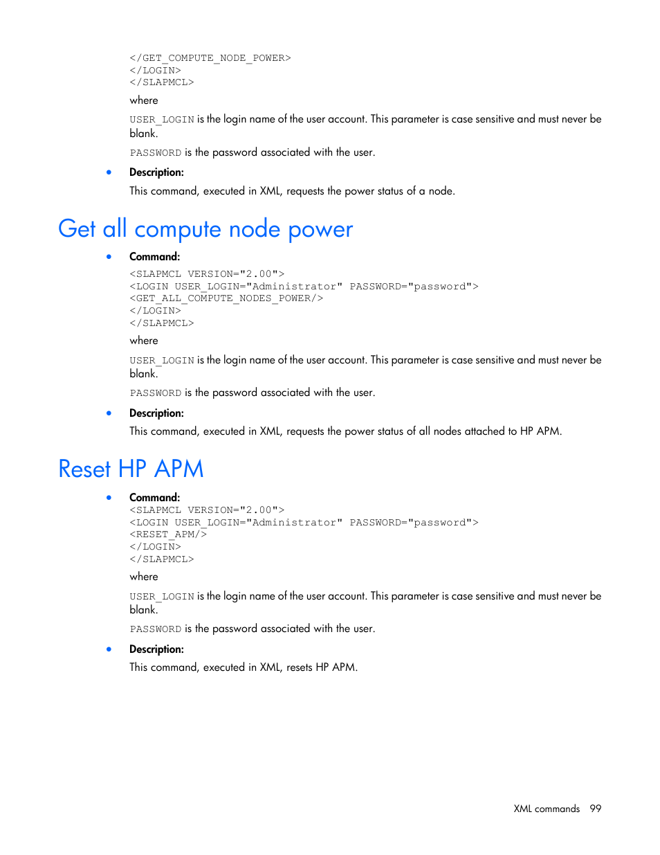 Get all compute node power, Reset hp apm | HP ProLiant SL2500 Scalable System User Manual | Page 99 / 117