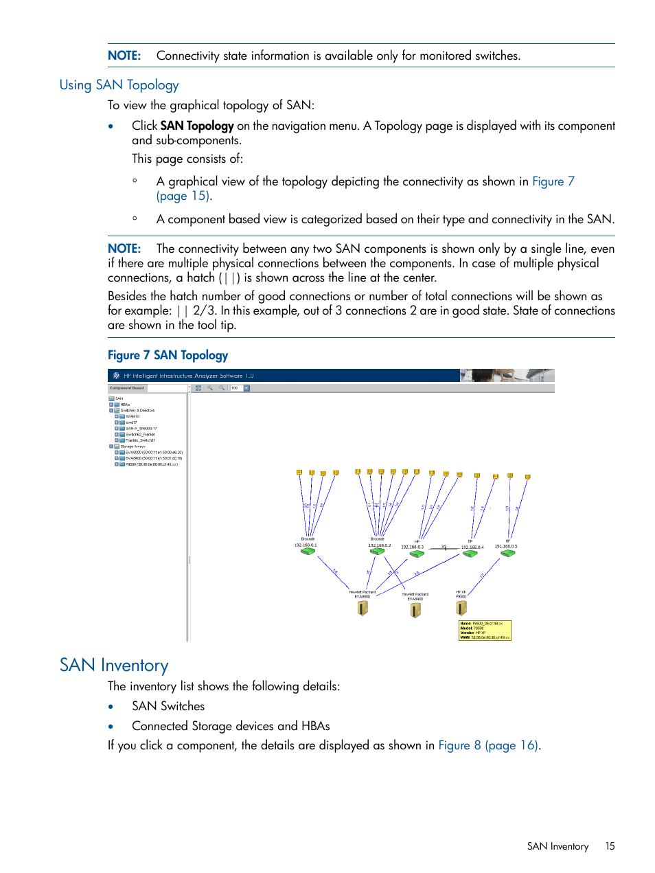 Using san topology, San inventory | HP Intelligent Infrastructure Analyzer Software Licenses User Manual | Page 15 / 36