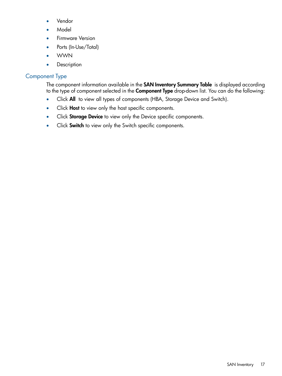 Component type | HP Intelligent Infrastructure Analyzer Software Licenses User Manual | Page 17 / 36