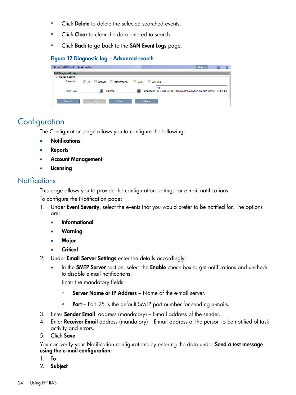 Configuration, Notifications | HP Intelligent Infrastructure Analyzer Software Licenses User Manual | Page 24 / 36