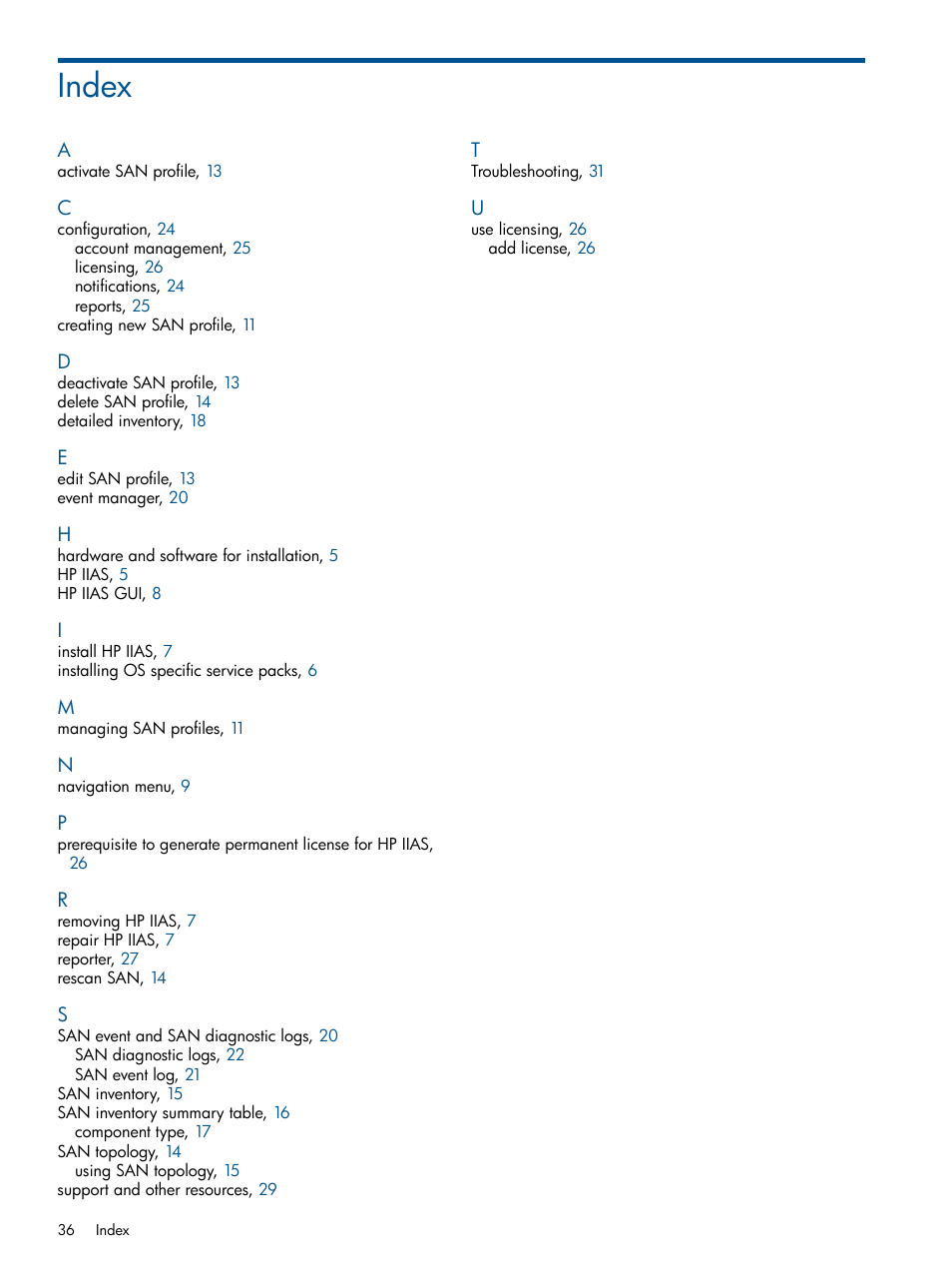 Index | HP Intelligent Infrastructure Analyzer Software Licenses User Manual | Page 36 / 36