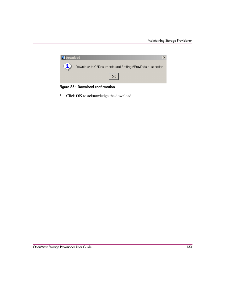 85 download confirmation | HP OpenView Storage Provisioner Software License User Manual | Page 135 / 172