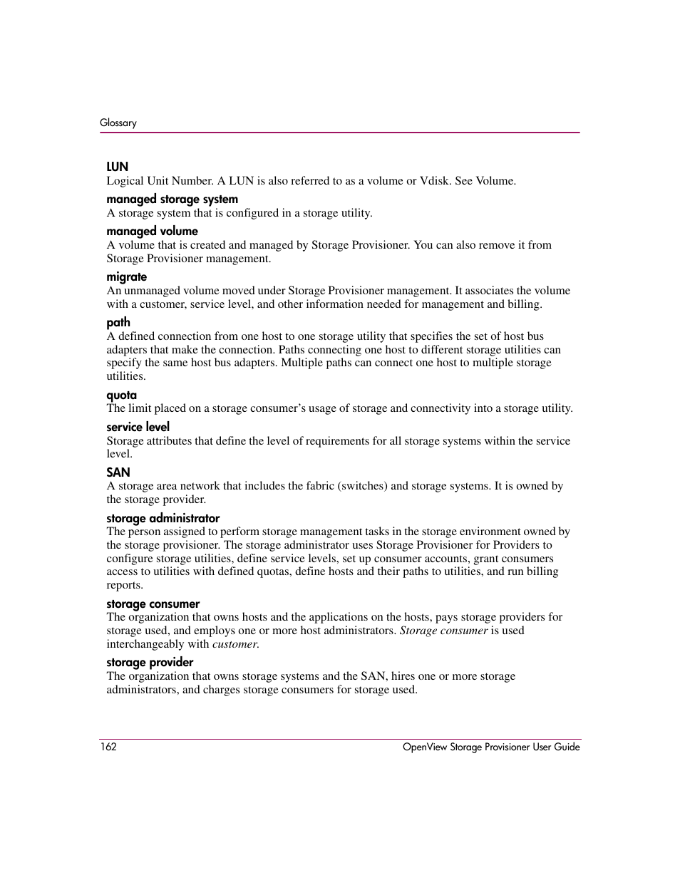 HP OpenView Storage Provisioner Software License User Manual | Page 164 / 172