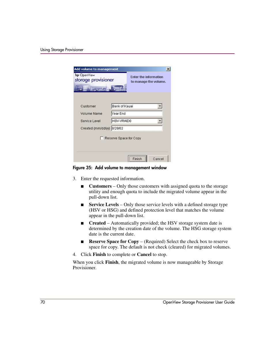 35 add volume to management window | HP OpenView Storage Provisioner Software License User Manual | Page 72 / 172