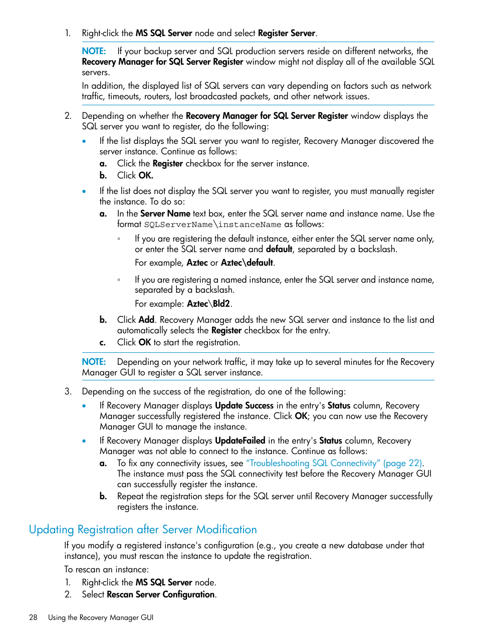 Updating registration after server modification | HP 3PAR Application Software Suite for Microsoft SQL Licenses User Manual | Page 28 / 84