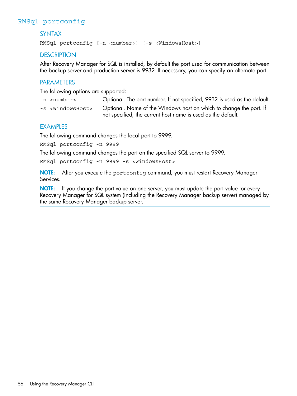 Rmsql portconfig | HP 3PAR Application Software Suite for Microsoft SQL Licenses User Manual | Page 56 / 84
