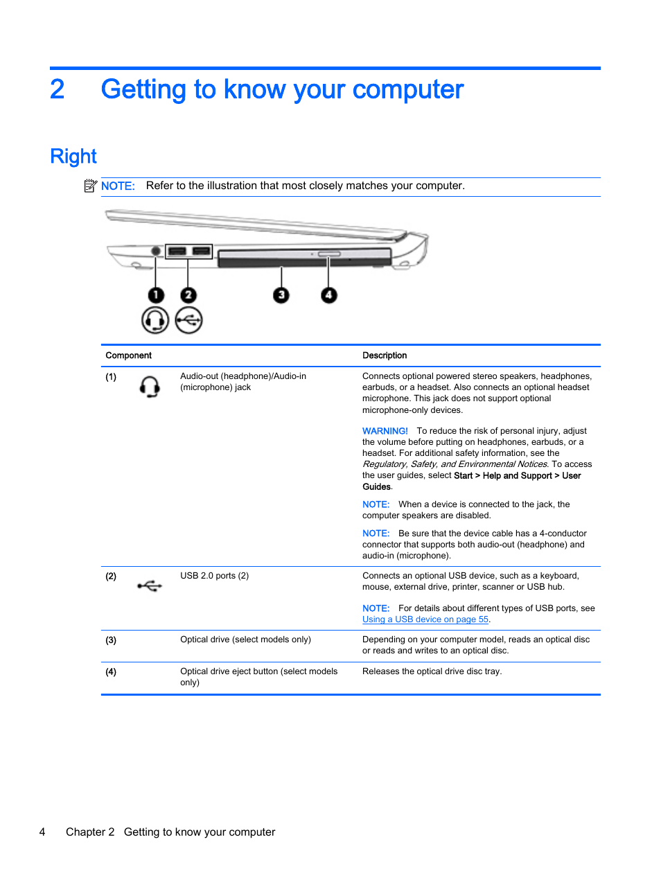 Getting to know your computer, Right, 2 getting to know your computer | Getting to know your, 2getting to know your computer | HP ProBook 440 G2 Notebook PC User Manual | Page 14 / 111
