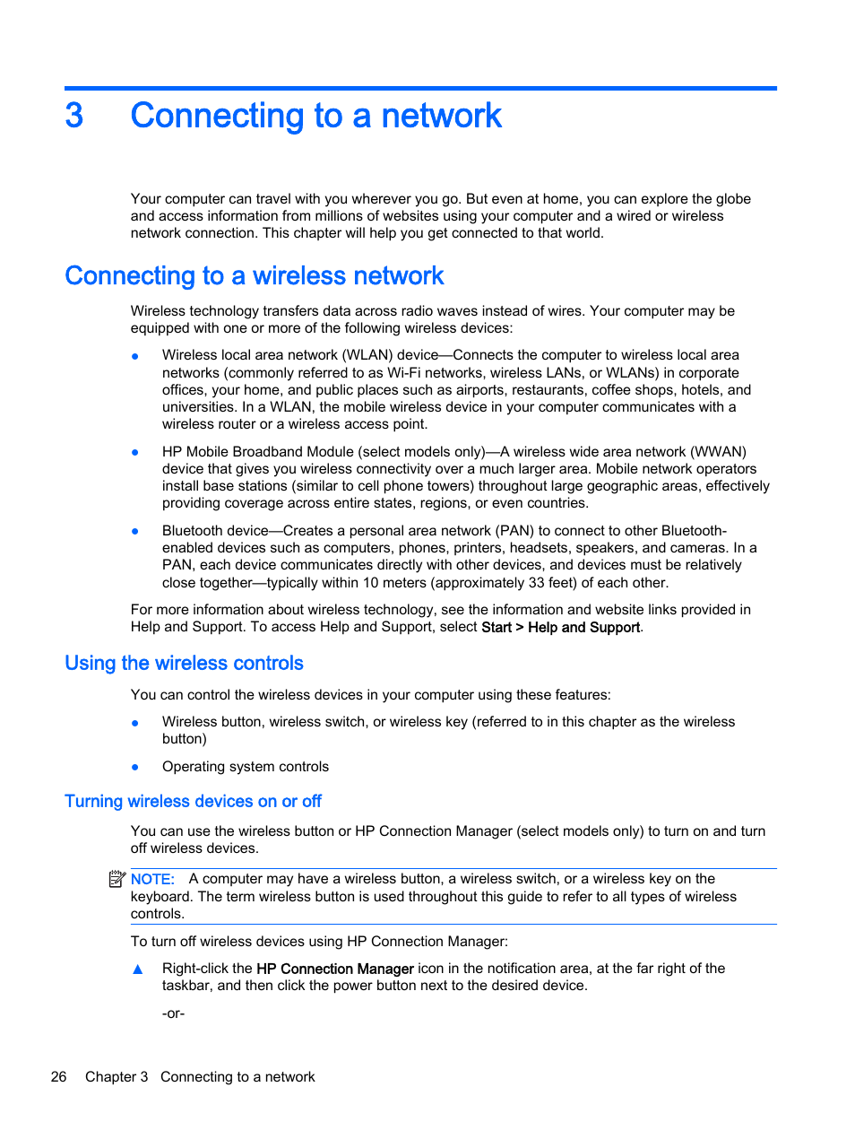 Connecting to a network, Connecting to a wireless network, Using the wireless controls | Turning wireless devices on or off, 3 connecting to a network, 3connecting to a network | HP ProBook 440 G2 Notebook PC User Manual | Page 36 / 111