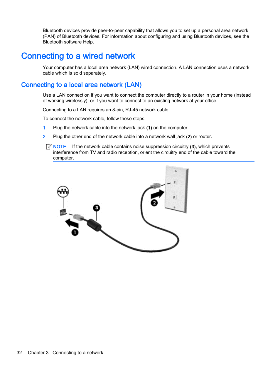 Connecting to a wired network, Connecting to a local area network (lan) | HP ProBook 440 G2 Notebook PC User Manual | Page 42 / 111