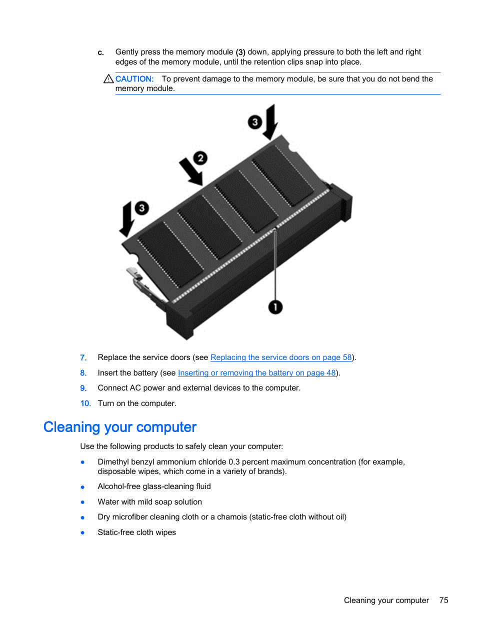 Cleaning your computer | HP ProBook 440 G2 Notebook PC User Manual | Page 85 / 111