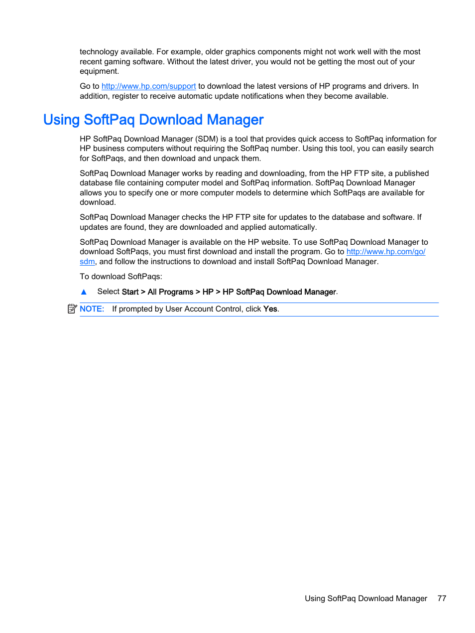 Using softpaq download manager | HP ProBook 440 G2 Notebook PC User Manual | Page 87 / 111