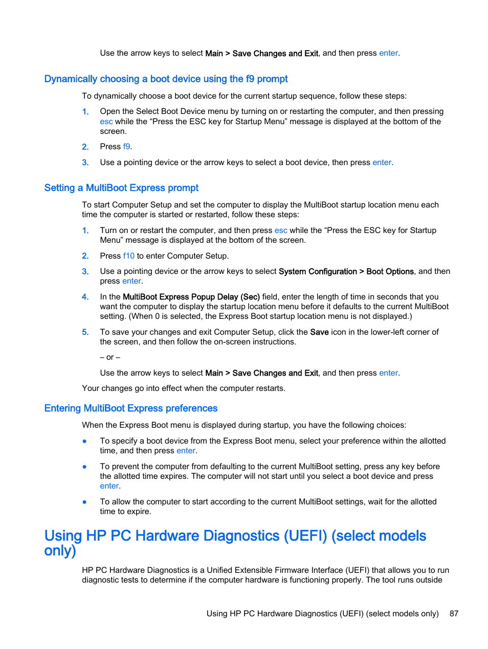 Setting a multiboot express prompt, Entering multiboot express preferences | HP ProBook 440 G2 Notebook PC User Manual | Page 97 / 111