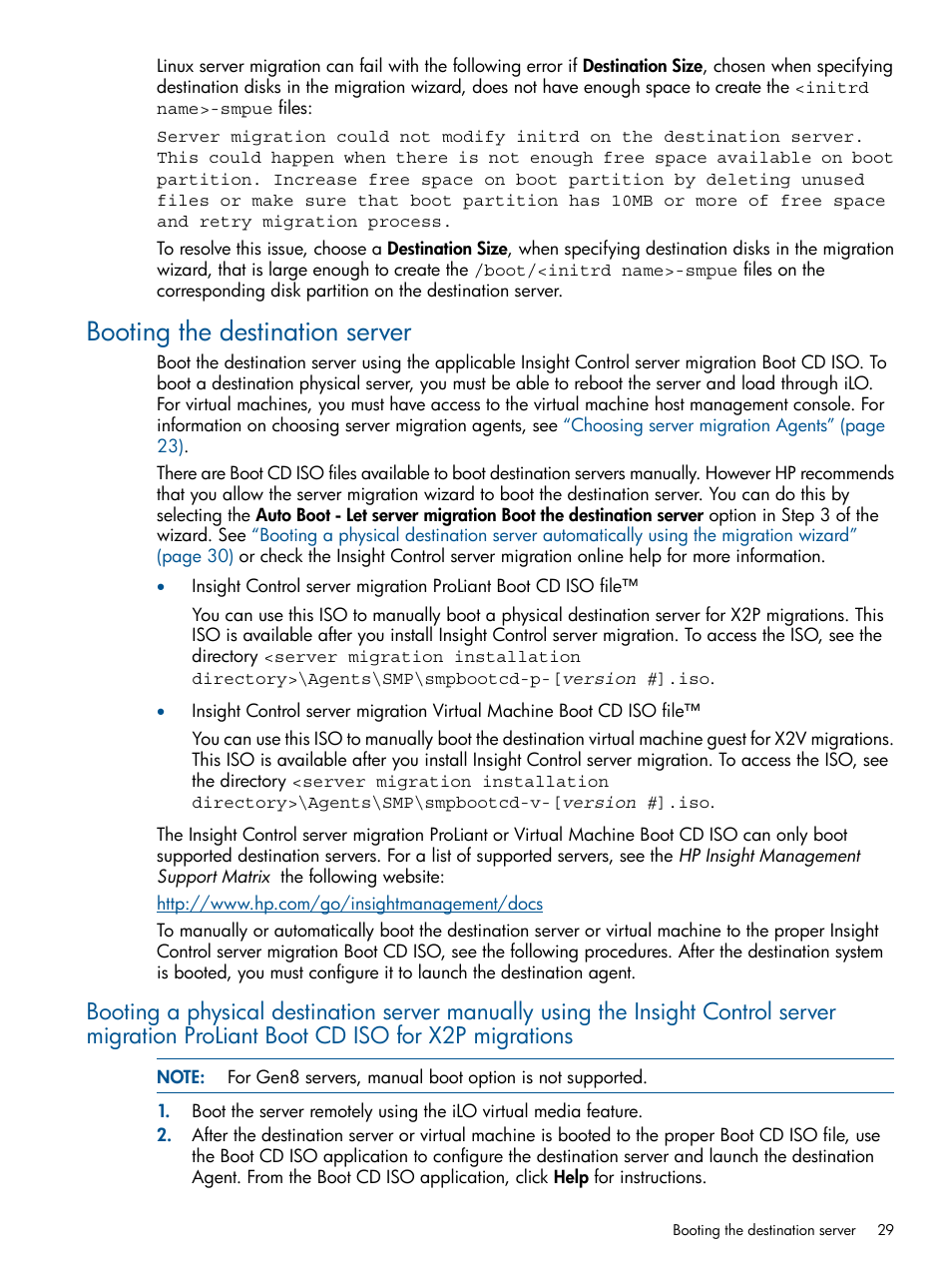 Booting the destination server | HP Virtual Connect Enterprise Manager Software User Manual | Page 29 / 79
