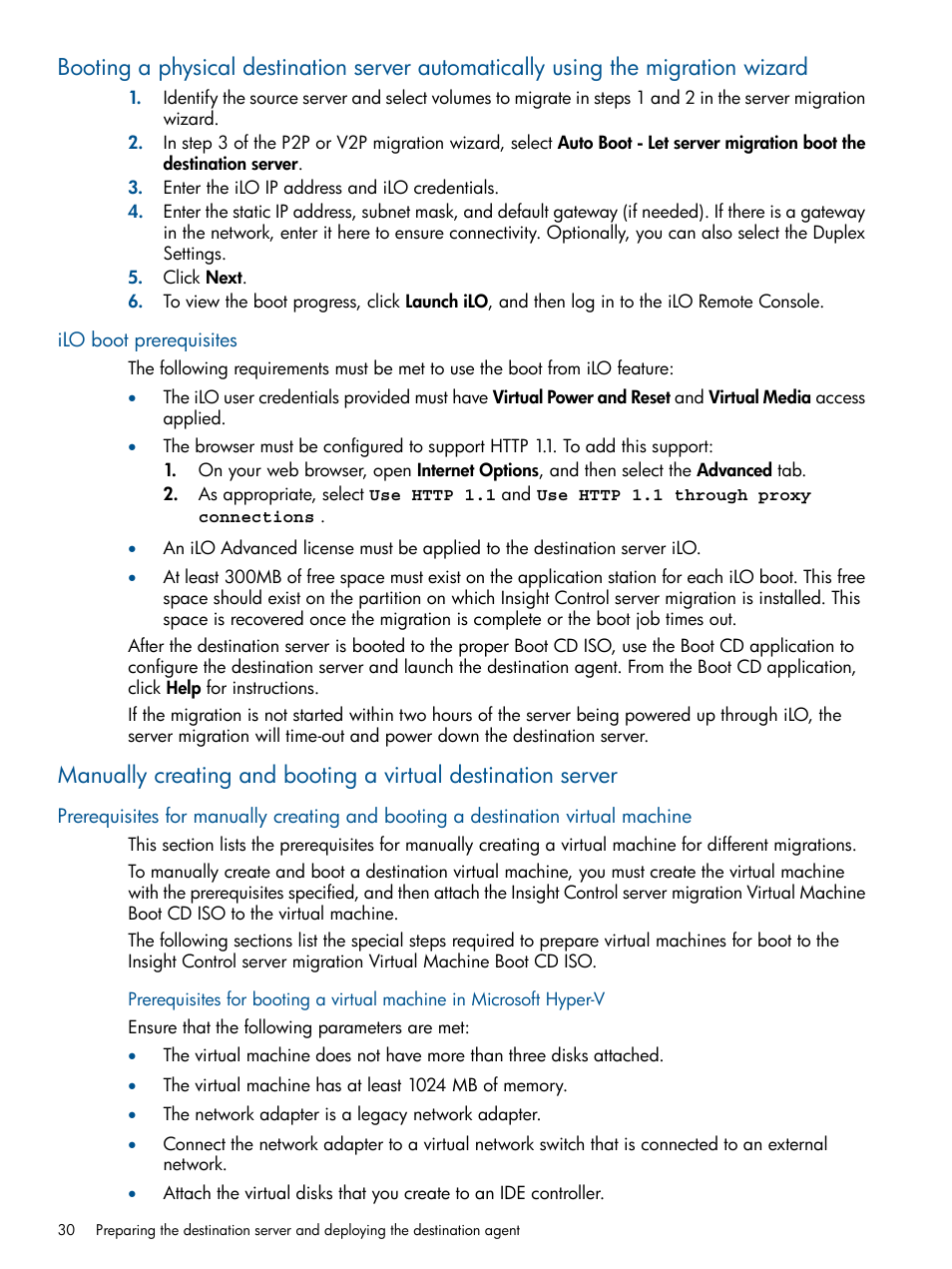 Ilo boot prerequisites | HP Virtual Connect Enterprise Manager Software User Manual | Page 30 / 79