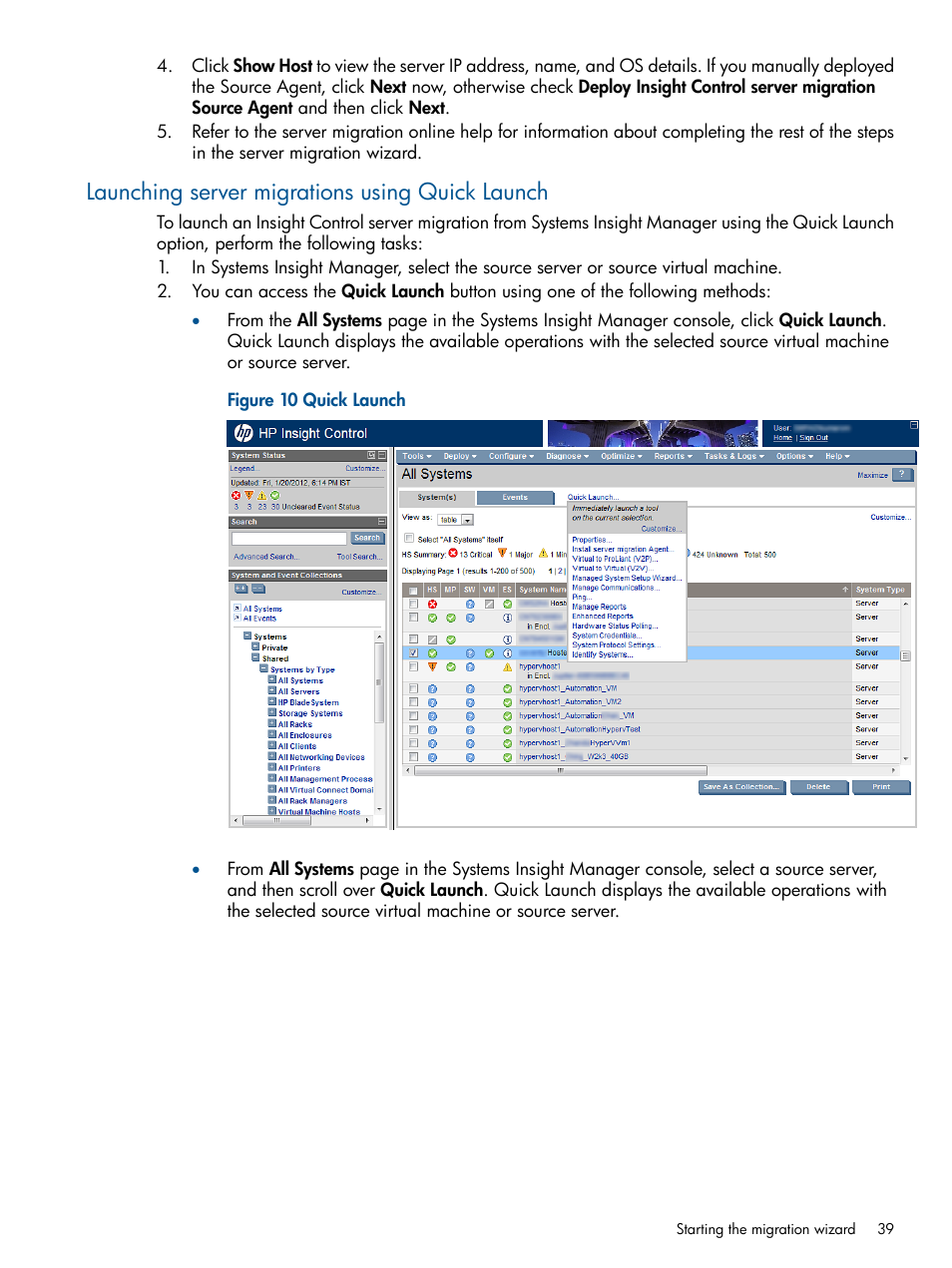 Launching server migrations using quick launch | HP Virtual Connect Enterprise Manager Software User Manual | Page 39 / 79