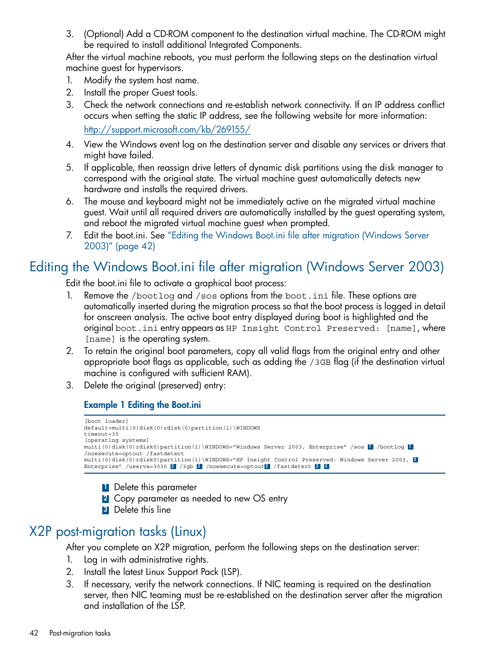 X2p post-migration tasks (linux), Editing the windows | HP Virtual Connect Enterprise Manager Software User Manual | Page 42 / 79