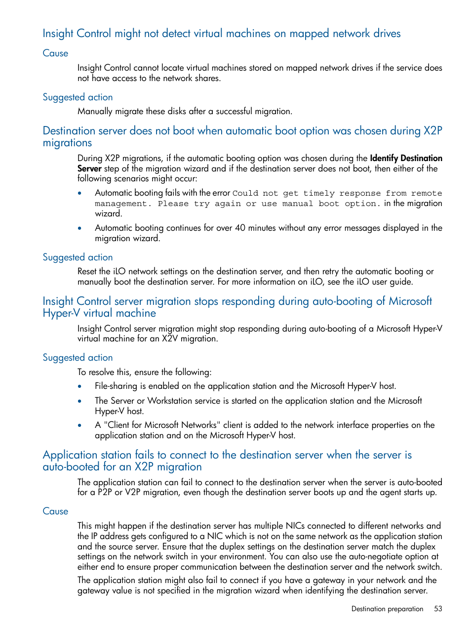 Cause, Suggested action, Cause suggested action | HP Virtual Connect Enterprise Manager Software User Manual | Page 53 / 79