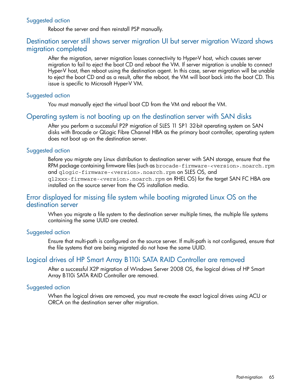 Suggested action | HP Virtual Connect Enterprise Manager Software User Manual | Page 65 / 79