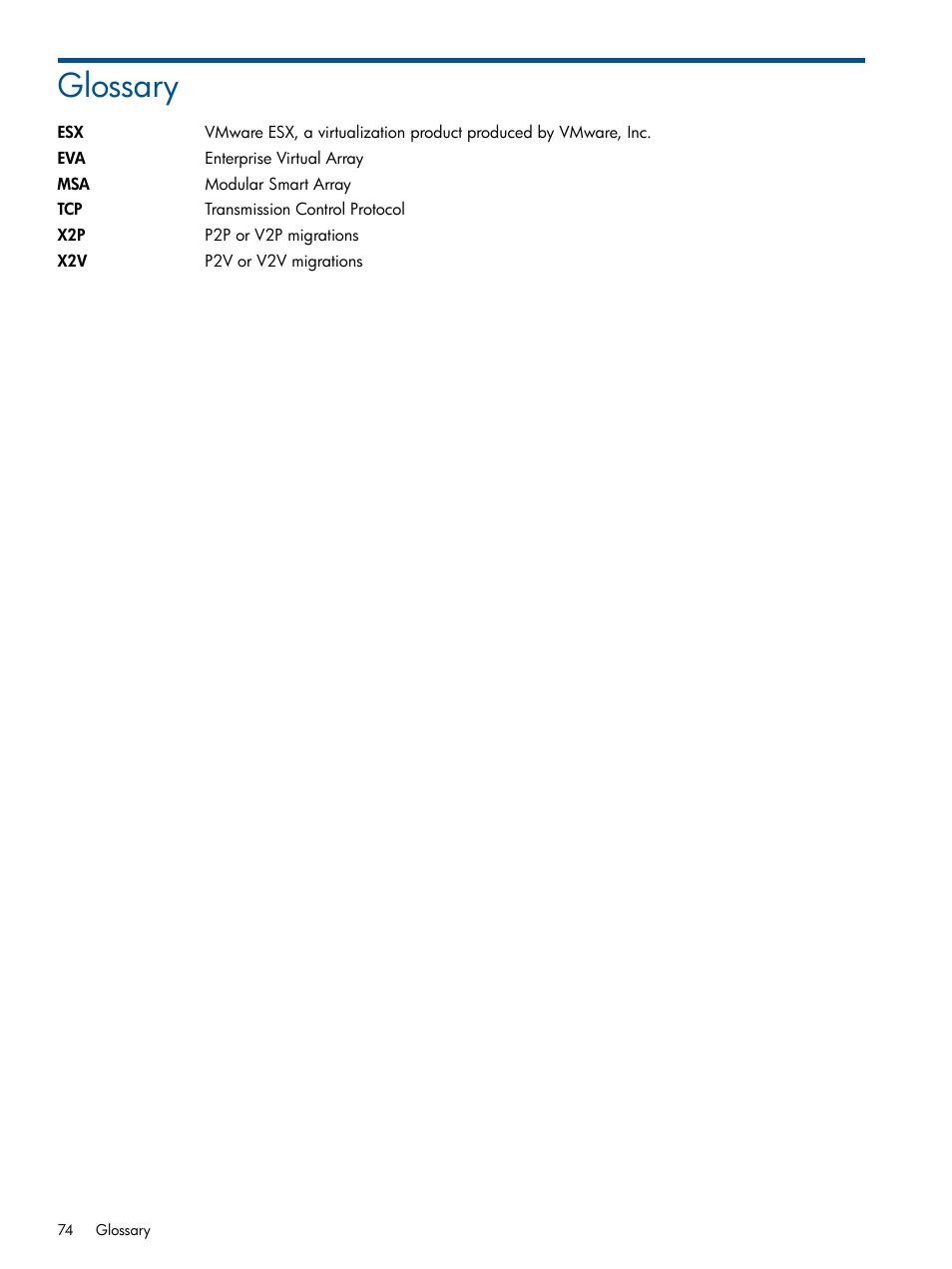 Glossary | HP Virtual Connect Enterprise Manager Software User Manual | Page 74 / 79