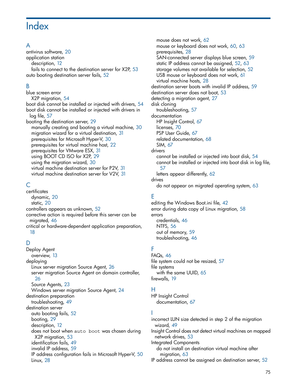 Index | HP Virtual Connect Enterprise Manager Software User Manual | Page 75 / 79
