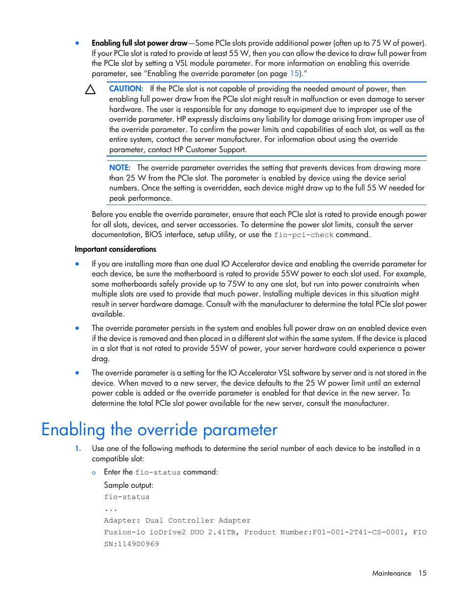 Enabling the override parameter | HP IO Accelerator for BladeSystem c-Class User Manual | Page 15 / 51