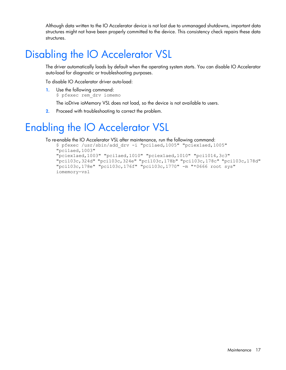 Disabling the io accelerator vsl, Enabling the io accelerator vsl | HP IO Accelerator for BladeSystem c-Class User Manual | Page 17 / 51